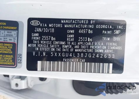 2018 Kia Optima Ex from USA, damaged, VIN 5XXGU4L38JG242633